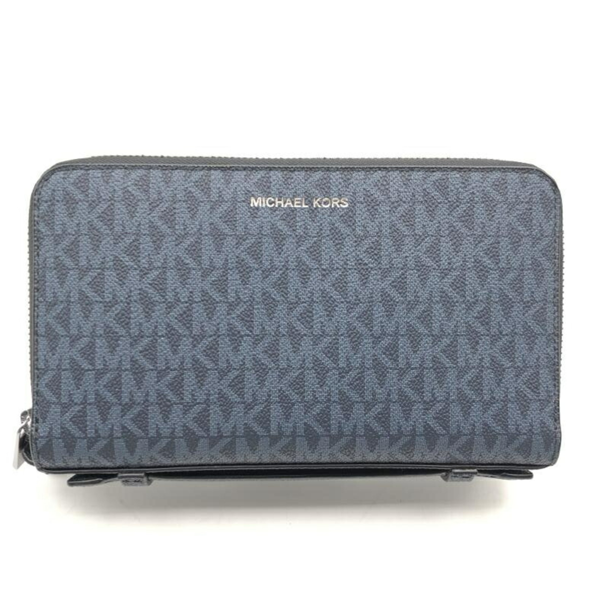 Michael Kors Mk Signature Long Wallet Organizer Double Zip Blue